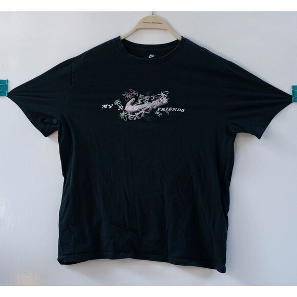 Nike Tee "My Nike Friends " Graphic Floral Print T-Shirt Black Men's Size L - Picture 1 of 9
